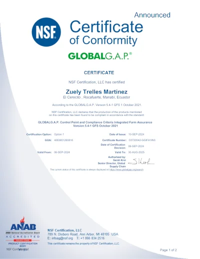 Certificate of Conformity GLOBALGAP.®